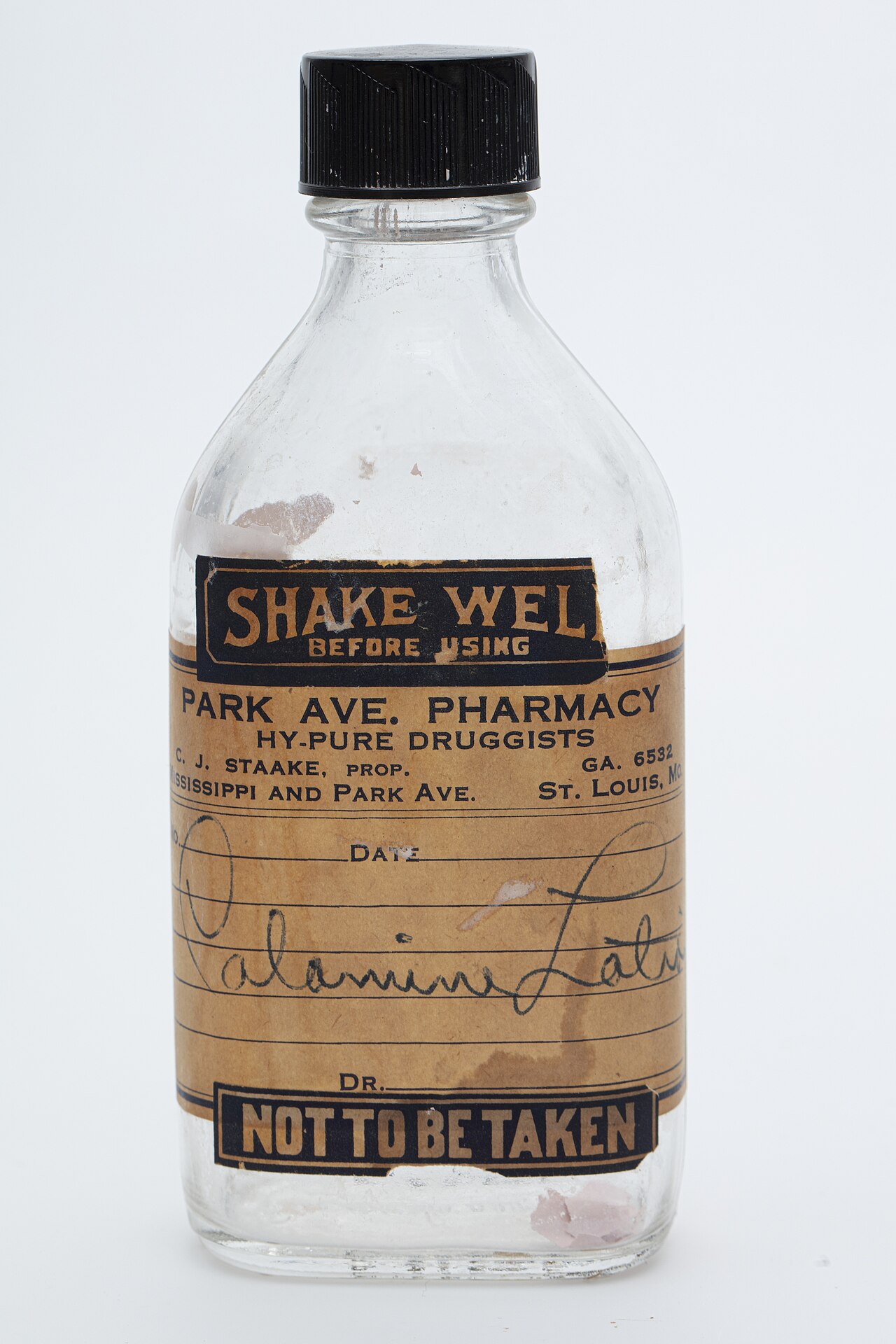 Calamine lotion bottle from a St. Louis pharmacy